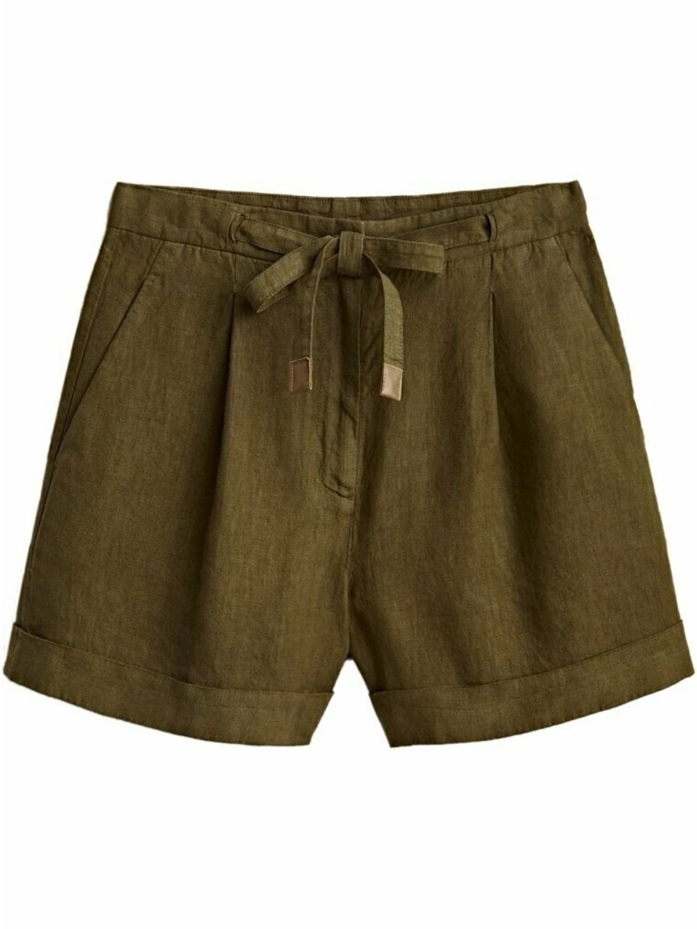 Mossimo Dutti Olive Green 100% Linen Pleated High Rise Cuffed Shorts - Size 8